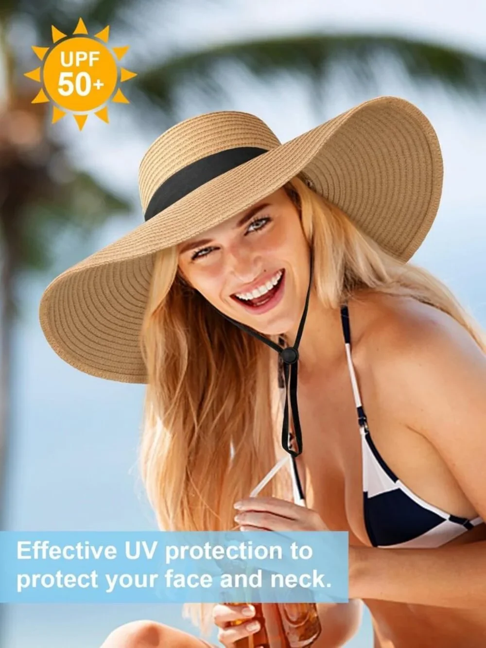 Wide Brim Floppy Sun Hat for Women | Foldable Straw Beach Hat with Adjustable